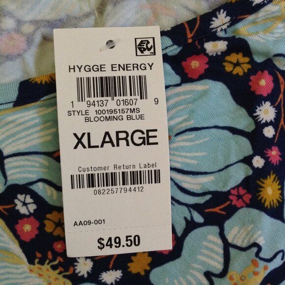 NWT Style & Co, "XL" Blue Floral Blouse, Ribbing, Bell Sleeves, Bohemian, V neck - Picture 5 of 7